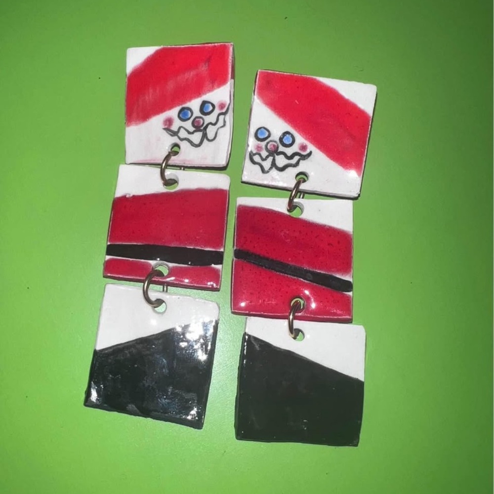 Vintage Mod Santa Tile Earrings